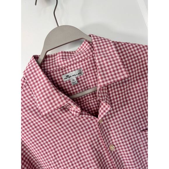 Peter Millar Men's Plaid Button-Up Shirt Long Sleeves Collared Pink White XL - Picture 3 of 10